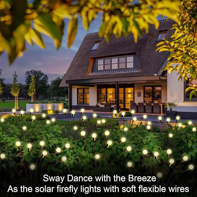 New Upgraded Solar Firefly Lights Outdoor Waterproof 6 Pack 48 LED 19 Modes USB Rechargeable Solar Garden Lights with Remote Timer Dimmable for Yard Patio Landscape Outside Decorations Light Warm
