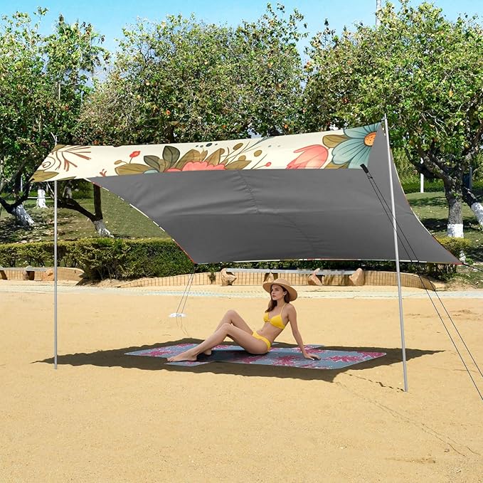 Cute Fox and Flowers Camping Sun Shelter Beach Tent Portable Beach Sun Shade Outdoor Canopy for Camping Trips Fishing Picnic