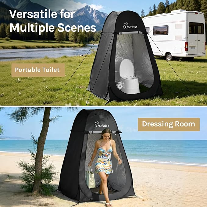Wolfwise Pop Up Shower Tent Portable Instant Changing Tent with Ventilation Window &amp Carry Bag Privacy Bathroom Toilet for Beach Camping &amp Outdoor Width 47  Height 75  Silver-Coated Fa
