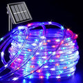 YEGUO Solar Christmas Light Outdoor Waterproof 66ft 200 LED Red White and Blue Rope Lights 8 Modes Tube String Lights in Clear Thin Tube