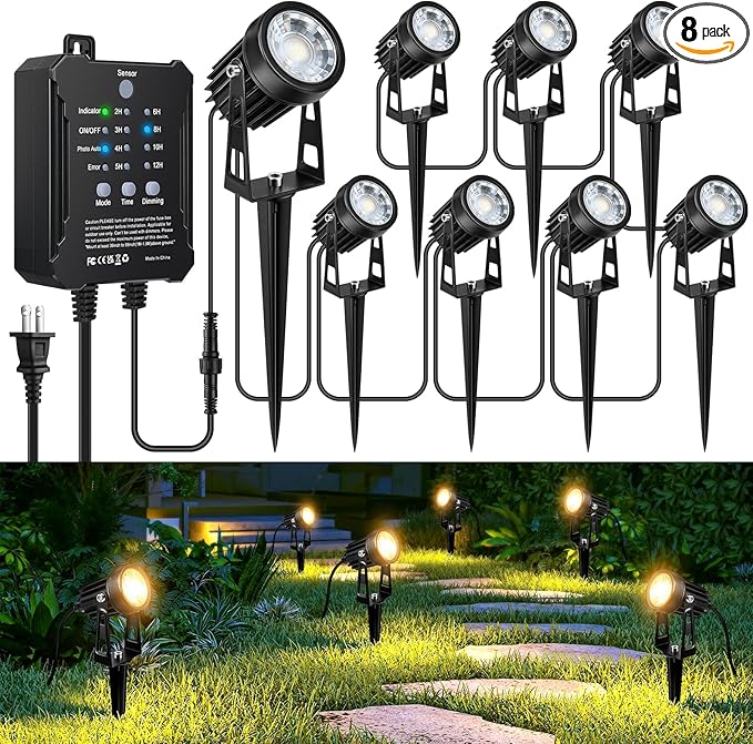 All-in-One Low Voltage Landscape Lighting Kit 8-Pack Landscape Lights with Transformer 3000K Waterproof Outdoor Lights with 75FT Wire for Yard Garden