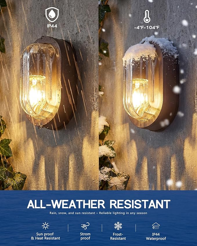 FEMILA 8.5 Oval Bulkhead Light Modern Exterior Wall Sconce ORB 2 Pack Outdoor Wall Light &amp Ceiling Flush Mount Ripple Glass IP44 Waterproof Front Porch Light for Patio 4FYX104F-2 ORB SW