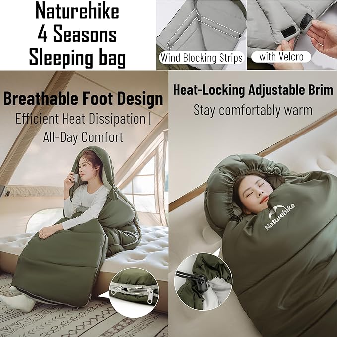 Naturehike Sleeping Bags for Adults Cold Weather &amp Warm - 25F 30F 50F All Season Lightweight Backpacking Sleeping Bag Compact Expendable Spliceable for Couples for Hiking Camping Hunting