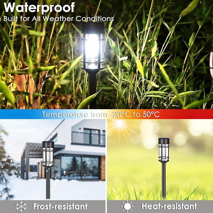 Mancra Solar Pathway Lights Outdoor 8 Pack Metal Glass Solar Lights Outdoor Waterproof Auto On/Off Landscape Path Lighting Garden Decor for Yard Walkway Driveway Cool White