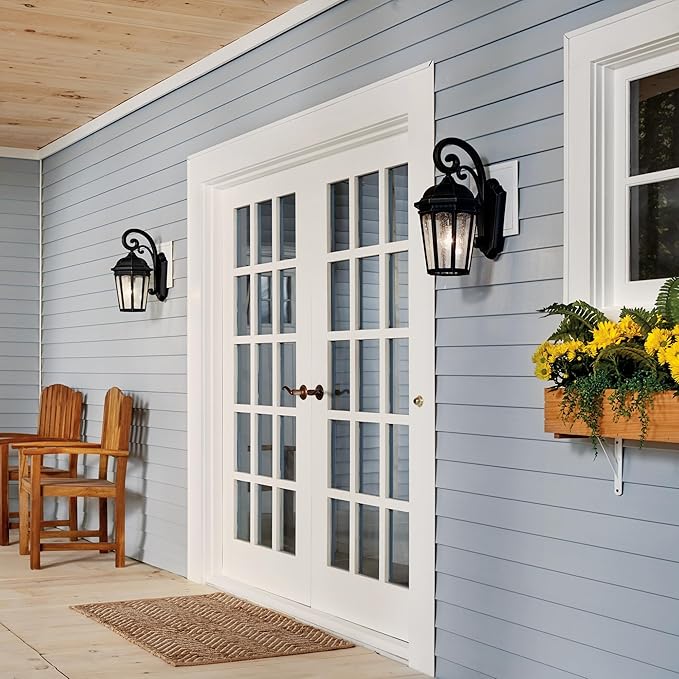 Kichler Courtyard 17.75 1 Light Outdoor Wall Light with Clear Seeded Glass in Rubbed Bronze for Entry or Garage Doors 18 H x 8.25 W x 11.25 Ext.) 9033RZ