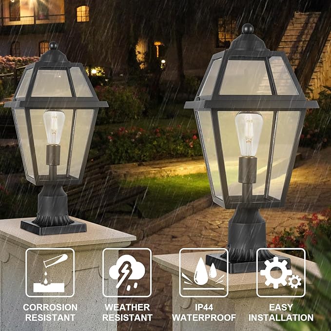 Large Outdoor Post Light Fixture Colonial Exterior Pillar Lantern with Black Finish &amp Clear Glass Vintage Pier Mount Pole Light Lamp for Garden Backyard Courtyard Patio Pathway Walkway