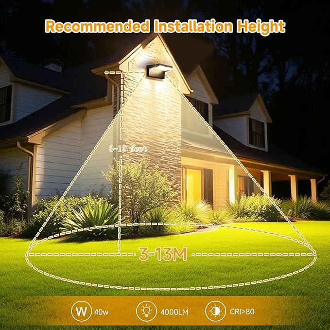 Outdoor LED Wall Lights 40W Black Flood Lights 350°Rotation Exterior Lighting Fixture Commercial Security 3000K Waterporof for Barn Yard Garage Building Area Backyard