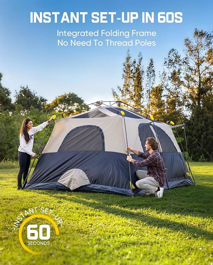 FanttikOutdoor Zeta C8/C10 Apex Camping Tent 8/10 Person Instant Cabin Tent Setup in 60s Family Tent with Carry Bag for Family Camping &amp Hiking Waterproof Upgraded Ventilation