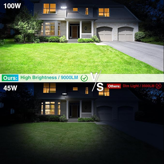 iMaihom 100W Flood Lights Outdoor 9000LM Ultra Bright Security Lights 3 Adjustable Heads Flood Lighting IP65 Waterproof 6500K Switch Controlled Floodlight for Yard Garage Court (Brown)