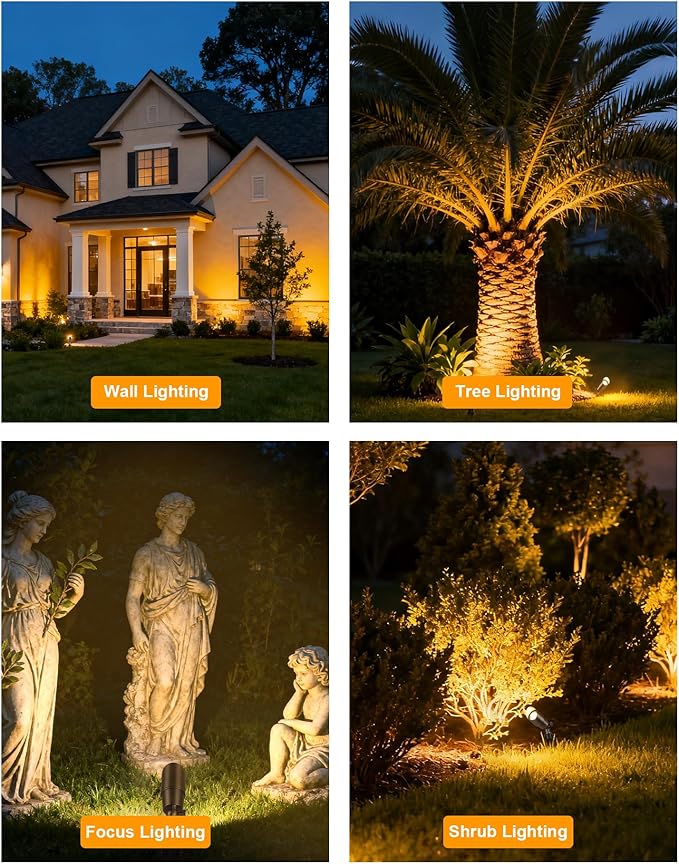 PARTPHONER Solid Brass Low Voltage Landscape Lighting Wired 12V LED Landscape Spotlights with Aluminum Housing MR16 Bulb Heavy Duty Outdoor Waterproof Up Lights for Garden Yard Trees 12Pack