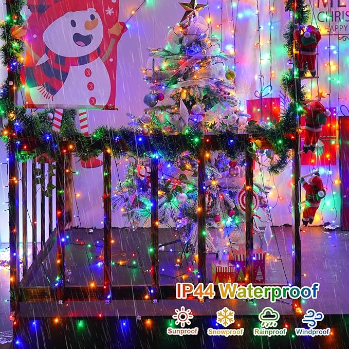 QITONG 500 LED 165ft Christmas String Lights Outdoor Waterproof Multicolor Lights wiht 8 Modes Green Wire Twinkle String Lights Plug in