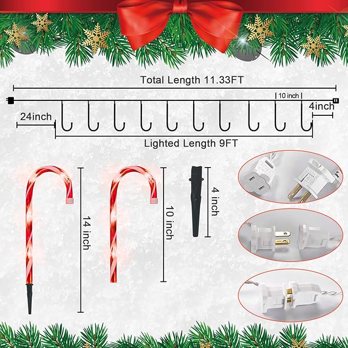 Christmas Candy Cane Pathway Makers Lights 10 inch Set of 10 Candy Canes Lights Outdoor Candy Cane Lights Christmas Decorations Outdoor