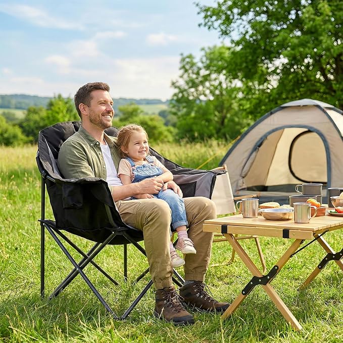 NAIZEA Padded Camping Chairs with Cooler Bag Folding Camping Chair for Adults Outdoor Heavy Duty Heated Lawn Chair for Camp Garden Firepits Patio &amp More