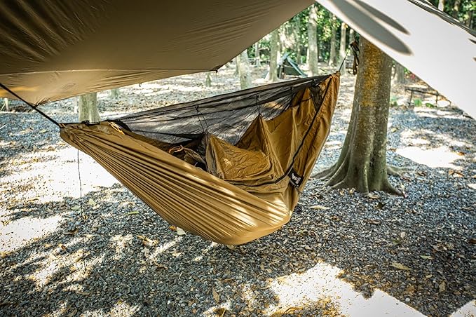 OneTigris KOMPOUND Camping Hammock with Net Lightweight Portable Hammock with Warm Internal Cover &amp Tree Friendly Straps for Backpacking Camping Hiking Travel Beach Backyard