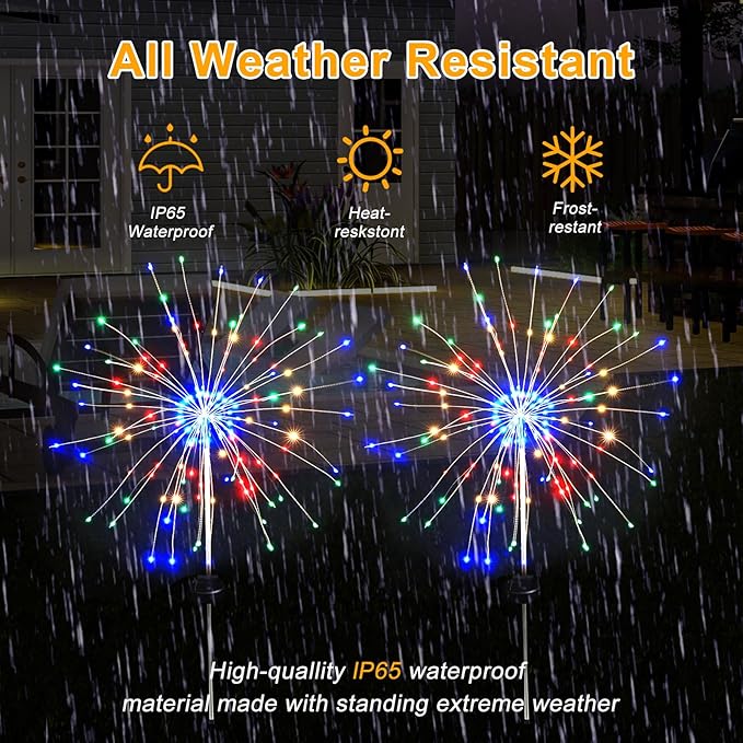Solar Garden Firework Lights Outdoor Waterproof 6 Pack Solar Lighting with 8 Lighting Modes  120 LED Sparklers String Lights for Outside Decor Yard Pathway Halloween Decorations(Colorful)