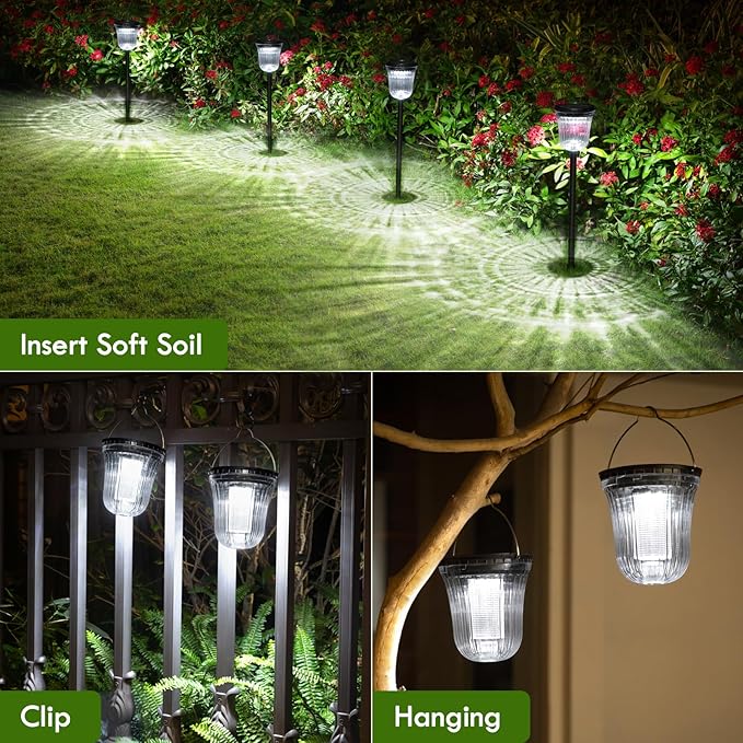 Solar Pathway Lights Outdoor Waterproof 4 Pack 200 Lumens Super Bright Solar Garden Lights with 2 Lighting Modes Auto On/Off Outdoor Solar Lights for Yard Walkway Lawn Driveway Path