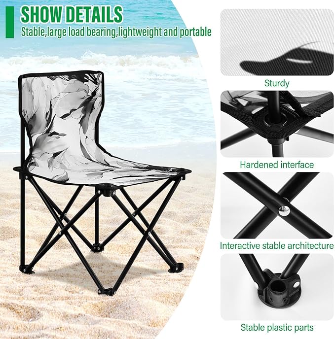 Ink Painting Peony Portable Camping Chairs Folding Chair - Durable Oxford Fabric Lightweight Iron Frame Easy Fold Design - Ideal for Outdoor Activities Camping Fishing and Travel