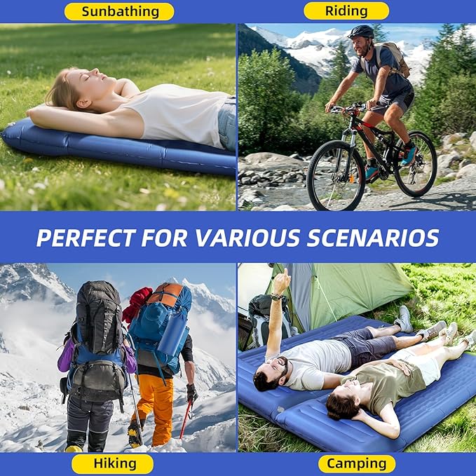 32.68 Extra Wide Sleeping Pad for Camping Camping Mattress with Pillow Inflatable Sleeping Pads with Built-in Foot Pump 5.11 Thickened Sleeping Mat for Backpacking Hiking Tent (Blue)