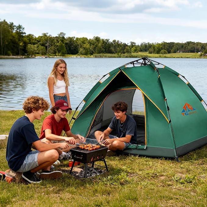 Quick Set Up Waterproof 4-Person Camping Tent with Bug Netting - Instant Pop-Up Tent for Family Camping &amp Hiking | All-Weather 4-Season Outdoor Shelter