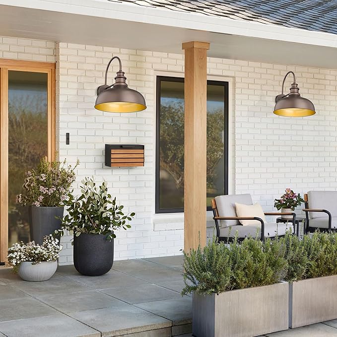 Bestshared 16 Large Farmhouse Barn Light Farmhouse Wall Outdoor Sconce Exterior Wall Mount Lighting Fixture Outside Patio Light for Porch Entryway Garage(ORB16-1PACK)