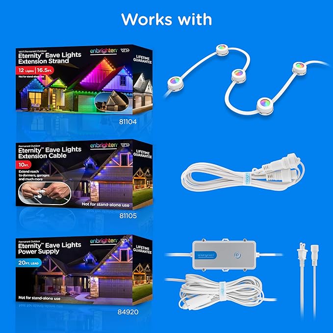 Enbrighten Vibe Eternity Permanent Outdoor Lights for House 100 Feet 72 RGBWIC LEDs Close Spacing 33lm Color Changing Christmas Eave Lighting Smart App Works with Alexa Google Home 81103