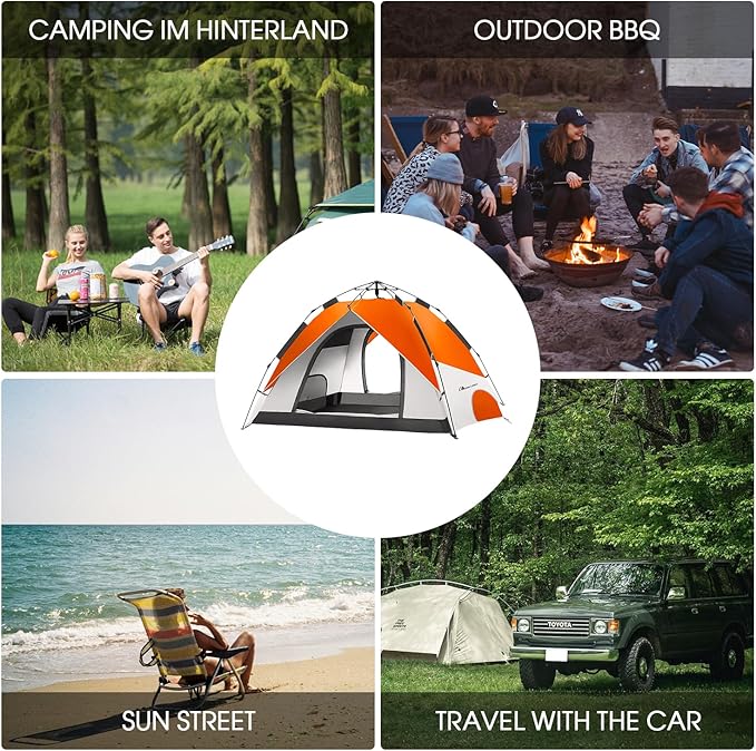 MOON LENCE Pop Up Tent 3-4 Person 60s Instant Setup Camping Tent with 2 Doors Water-Resistant &amp Windproof Dome Tent for Car Camping Backyard Traveling