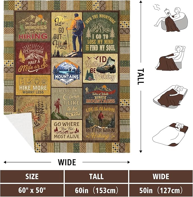 Hiking Gifts for Men Hiking Gifts for Women Gifts for Hiker Outdoor Blanket 60x50 Hiking Gifts Hiking Lovers Gifts Hiking Gifts for Couples Hiker Mountain Gifts Gifts for Hiker Christmas