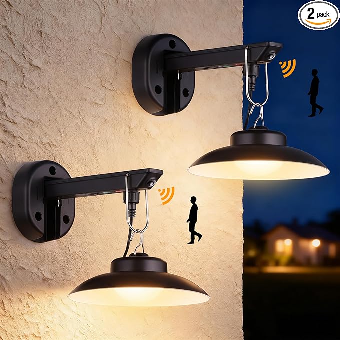 200lm Solar Barn Lights Outdoor with 3 Lighting Modes &amp Motion Sensor No Wiring Needed Solar Wall Lights Outdoor Waterproof Farmhouse Exterior Wall Sconce Outdoor Light Fixtures for Garage(2 P
