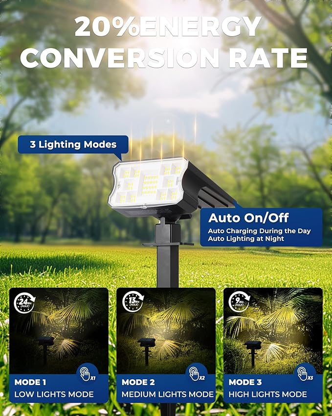 HGGH Solar Lights Outdoor Waterproof IP67 60 LED 3 Lighting Modes Solar Spot Lights Outdoor for Yard Garden Pathway Landscape Auto On/Off Function 2 in 1(Warm White 4 Pack)