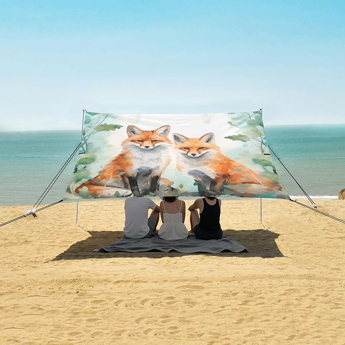 Cute FoxCamping Sun Shelters 9.2 x 10.5 FT Beach Canopy Tent Sun Shade with Carrying Bag for Camping Trips Fishing Backyard Fun or Picnics 21340389
