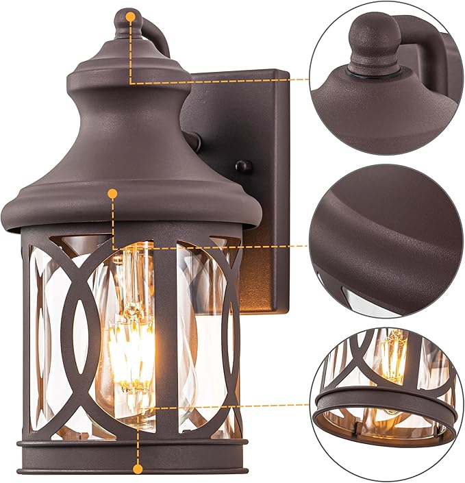 2-Pack Outdoor Wall Lights Porch Lights Waterproof Outdoor Wall Sconce Exterior Light Fixture Bronze Finish with Clear Glass Shade for Garage Patio Front Door Balcony