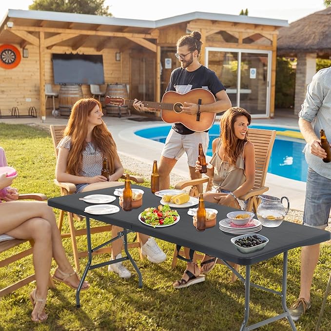 6 Ft White Folding Table Portable Table Camping Table Outdoor Collapsible Dinner Table Outdoor Tables for Patio Yard Wedding Party Cocktail Display