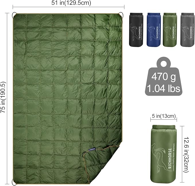 Down Camping Blanket - Camp Blanket Lightweight Packable Puffy Wearable Water Resistant Backpacking Quilt for Outdoor Camping Travel and Hiking