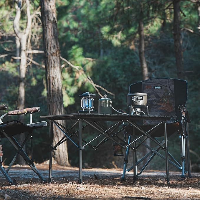 Camping Table Folding Portable Camp Aluminum Fold Up Lightweight Roll Up Table Adjustable Height with Carry Bag Indoor Outdoor for Camping Picnic Backyard BBQ Patio Black