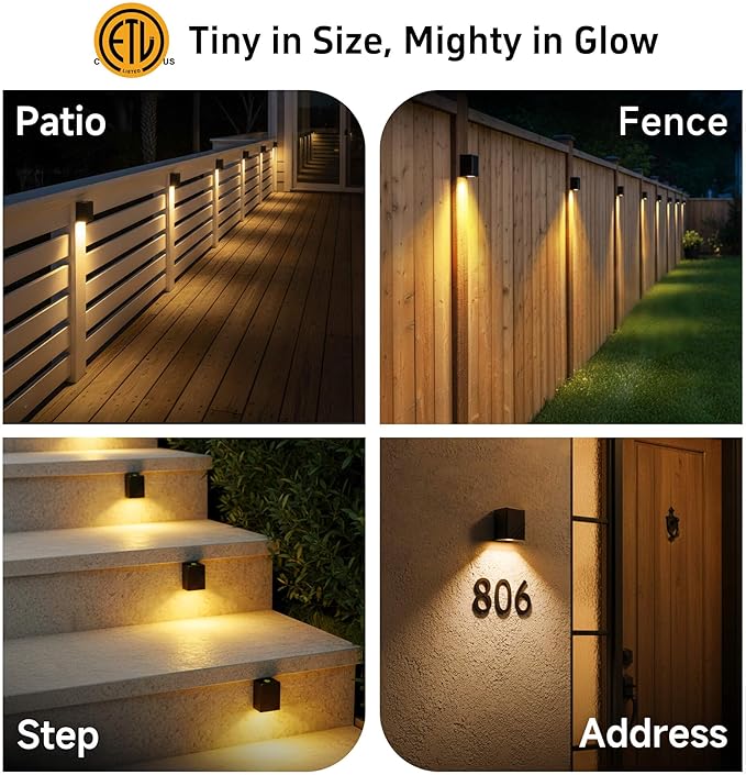 Gardenreet Low Voltage Outdoor Deck Lights - 12V Solid Brass LED Wall Light Landscape Waterproof Hardwired Lighting for Garden Fence Handrail Warm White 2700K 3W 216LM 12 Pack