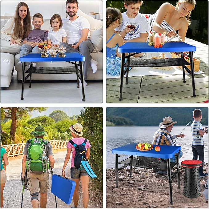 Small Folding Table Adjustable Height Camping &amp Picnic Table 4 Foot Lightweight