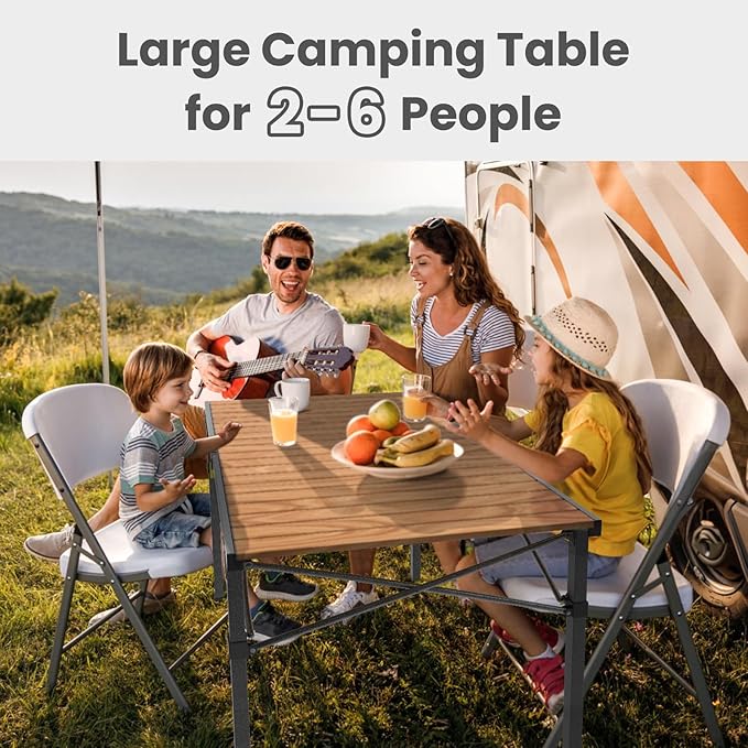 46.4 Large Folding Camping Table for 2-6 People - Heavy Duty Camp Table Foldable with Aluminum Roll-Up Top &amp Carry Bag - 220lbs Capacity Portable for BBQ Tailgating Backyard (Natural)