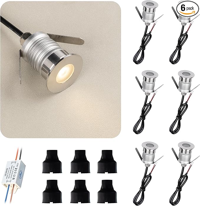 203 LED Underground Lamp 1W DC12-24V IP67 Low-Voltage Recessed Type Stainless Steel 304 Cover Suitable for Outdoor Grounds Decks Squares Parks Courtyards (3000K 6P-B)