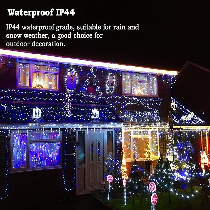 KNONEW Outdoor Christmas Lights 500 LED 197ft String Lights 8 Modes &amp Memory Fairy Light Plug in Waterproof LED String Lights for Xmas Yard Tree Wedding Party (Blue and White)