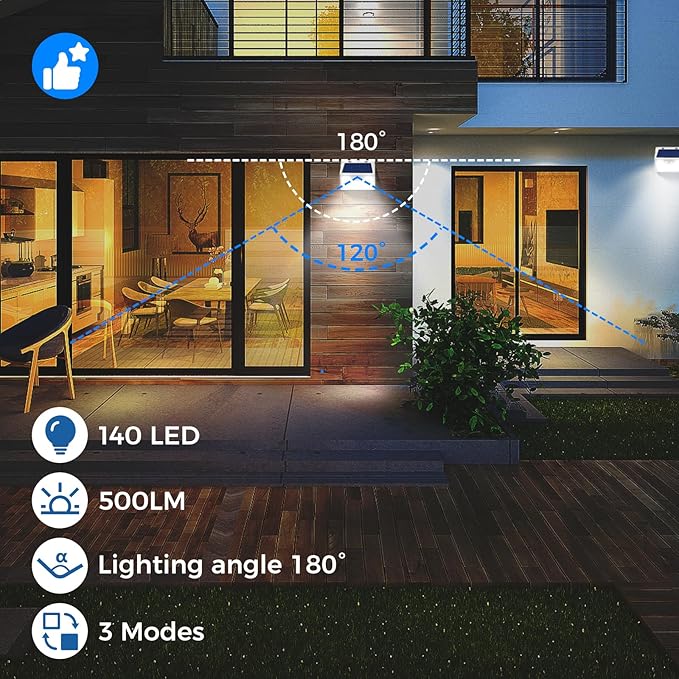 Peasur Solar Lights Outdoor Waterproof [12 Packs/140 LEDs] 3 Lighting Modes Motion Sensor Ultra Bright Security Lights for Outside Fence Patio Deck[White]