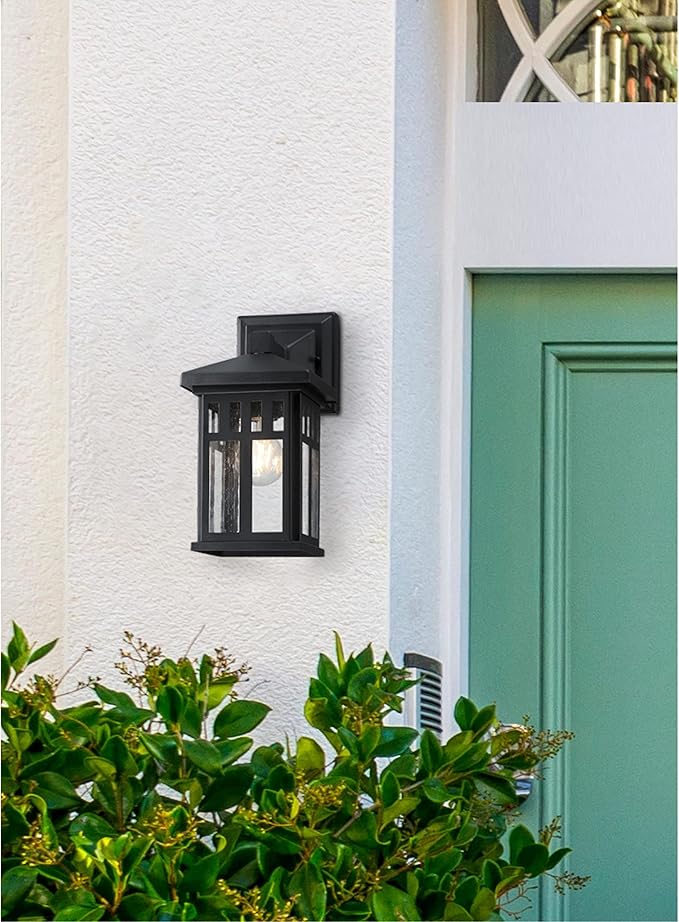 Westinghouse 6120800 Burnham Craftsman-Style One Light Outdoor Wall Fixture Textured Black Finish Clear Seeded Glass