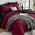 HEVUMYI Red &amp Black Full Comforter Set - 7-Piece All Season Bed in a Bag Full Ultra Soft Burgundy Bedding Set with Comforter Flat Sheet Fitted Sheet Pillowcases Pillow Shams Burgundy Red &am