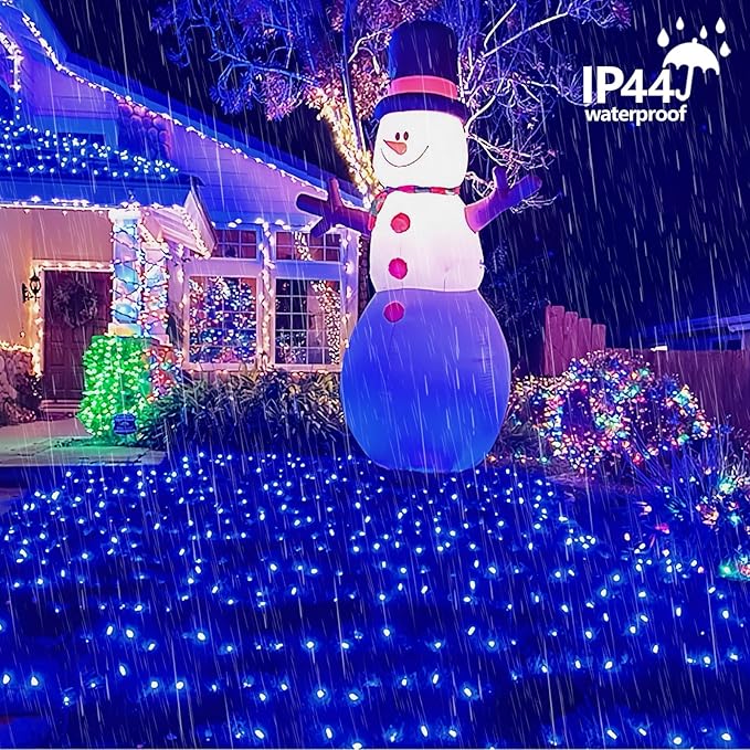 QITONG Net Lights Outdoor Mesh Lights 12ft x 5ft 360 LED Blue Christmas Light with 8 Modes Connectable Clear Wire Bush Light Plug in