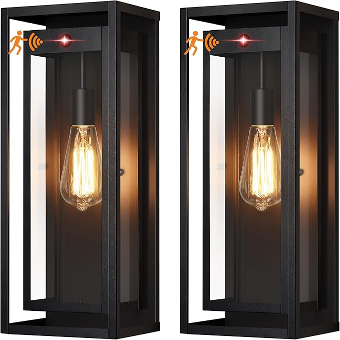 19 Motion Sensor Outdoor Wall Lights 2 Pack Large Dusk to Dawn Outdoor Lights 2 Lighting Modes Waterproof Anti-Rust Wall Sconces Exterior Lighting Fixtures for Front Door Porch Garage