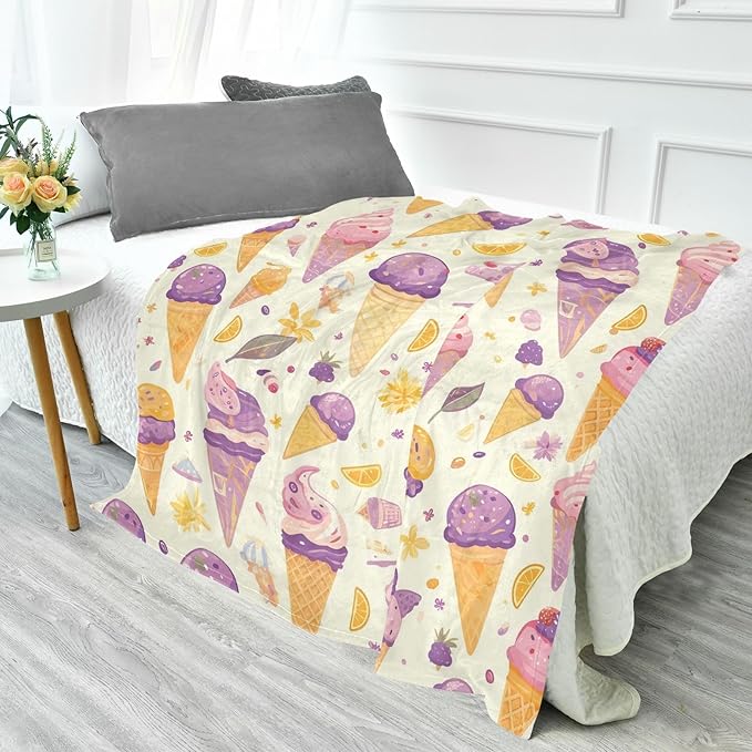 Blankets For Couch Ice Cream Purple Yellow Blankets For Adults 50'' x 70''