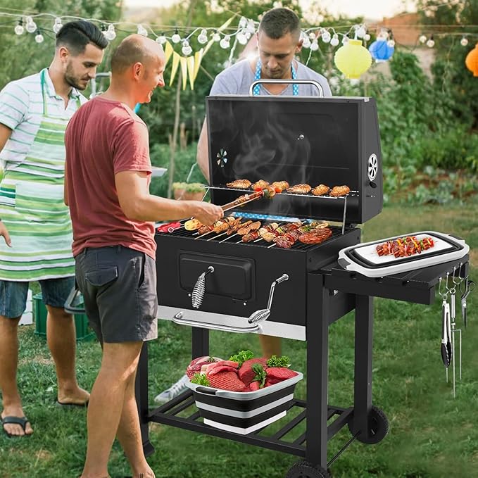 Collapsible BBQ Prep Tub with Cutting Board &amp Lid Folding Food Container BPA-Free Heavy-Duty Dishwasher Safe Upgraded Drain Hole - for Camping Grilling Outdoor Cooking (Black XX-Large)