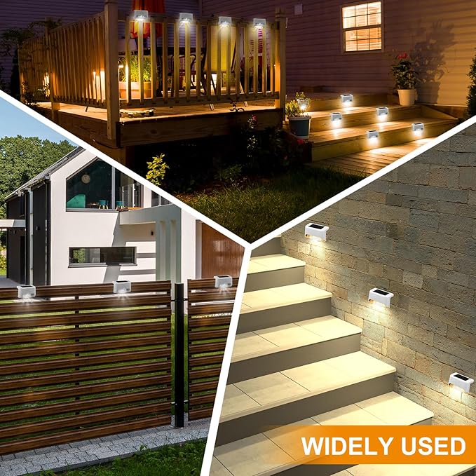 Geelin 32 Pcs Solar Deck Lights Outdoor Waterproof LED Solar Step Fence Lights for Stairs Step Railing Patio Driveway Garden Pathway and Yard(White Shell Cool White Light)