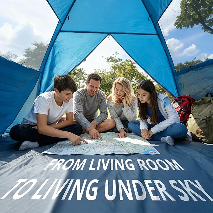 CAMEL CROWN Beach Tent UPF 50+ Sun Shelter for 2/3/5/6 Person Lightweight Portable Sun Shade with Sand Anchor Family Beach Day &amp Outdoor Adventures