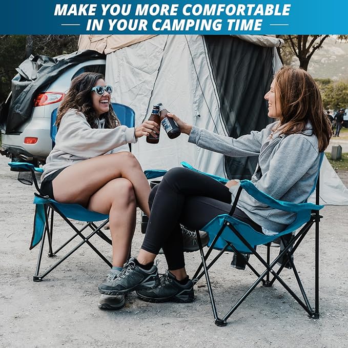 2PCS SAILARY Folding Outdoor Beach Camp Chair with Cup Holder Storage Pocket Waterproof Bag Outdoor Arm Chair Supports 225LBS Blue