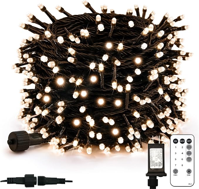 suddus 300 Led Christmas Lights Outdoor 99ft Connectable Twinkle Lights with Remote Christmas Tree Lights for Xmas Tree Holiday Party Porch Decor Warm White